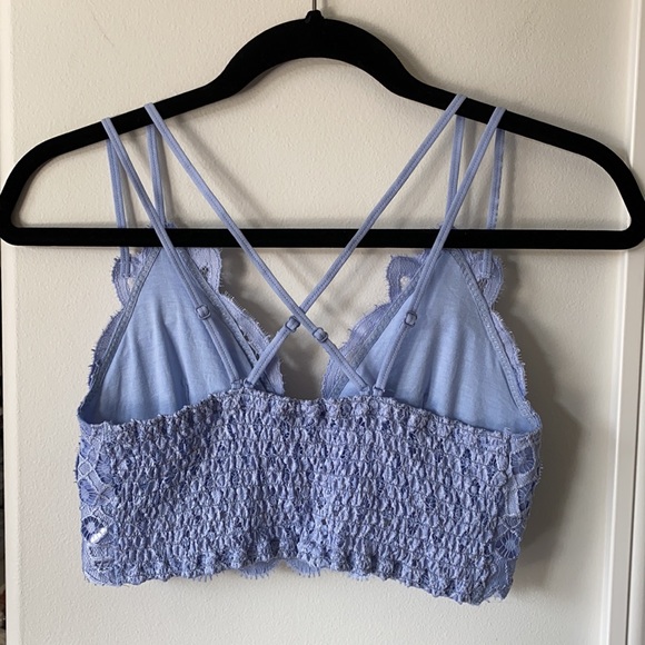 LACEY - Brunnera Purple Blue V Neck Criss Cross Back Lace Bralette - Picture 8 of 8